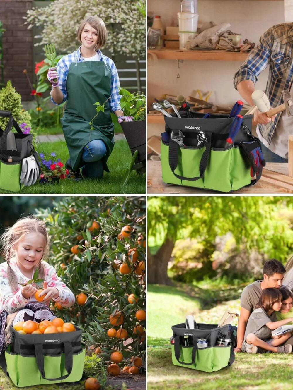 WORKPRO Garden Tool Bag Organizer, Heavy Duty Gardening Tote Bag with 10 Pockets